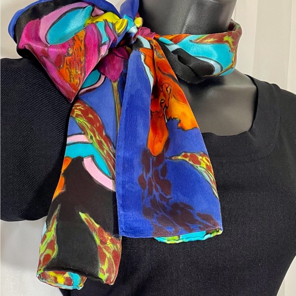 Charmeuse Hand Painted Lilly Silk Scarf - Picture 7 of 11
